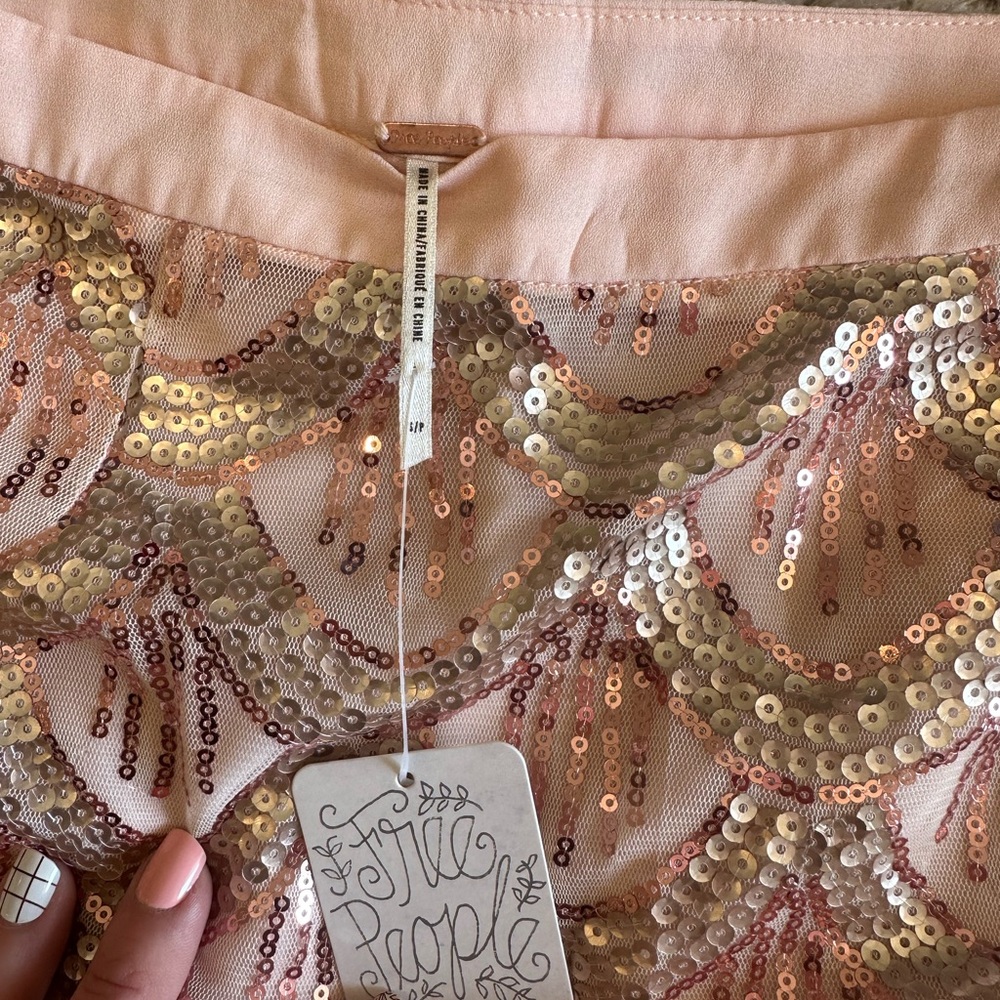 Free People Pink and Gold Sequin Mini Skirt - Picture 2 of 2